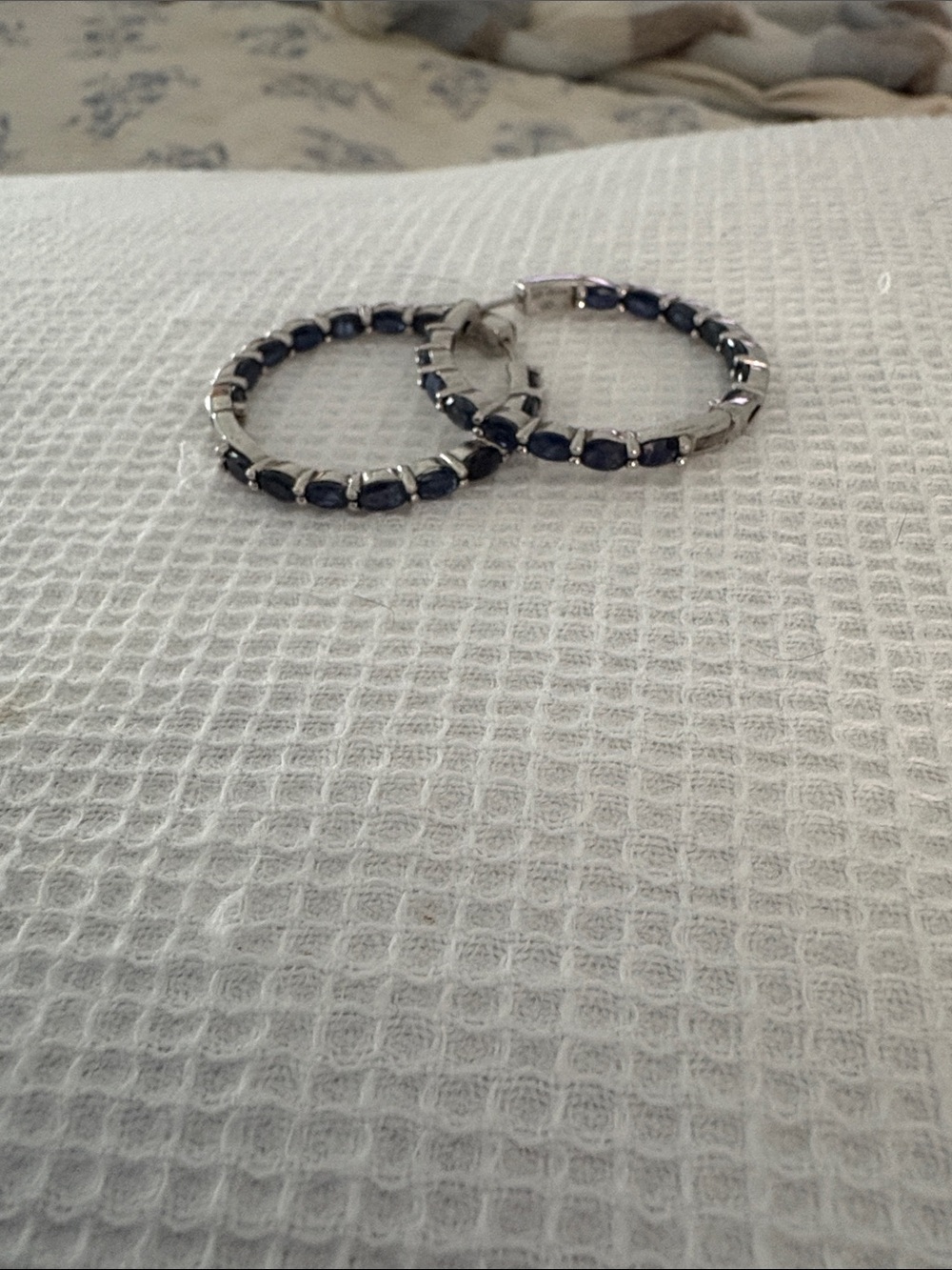 Sterling Silver Sapphire front back hoops. Large